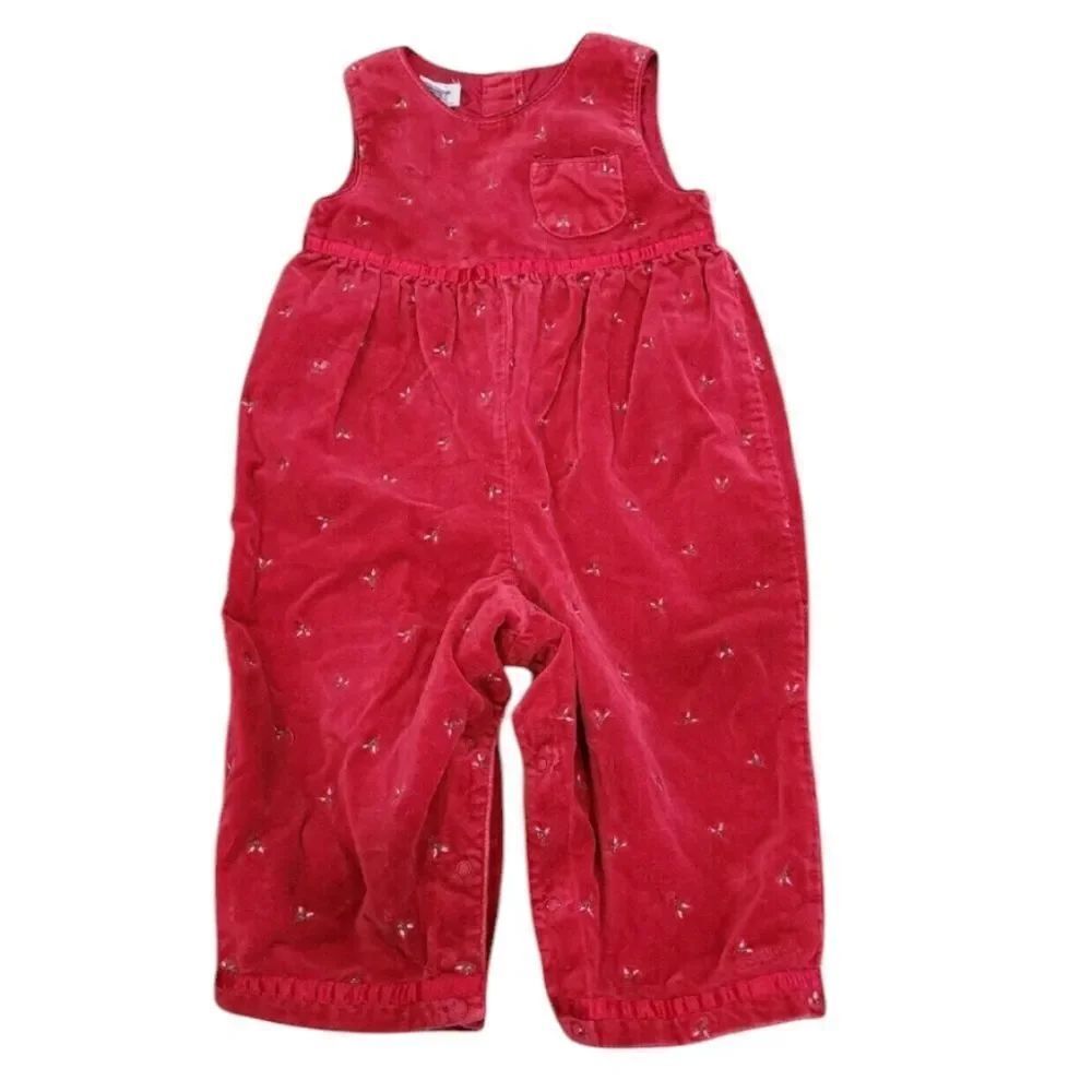 Oshkosh red velour overall with embroidery
